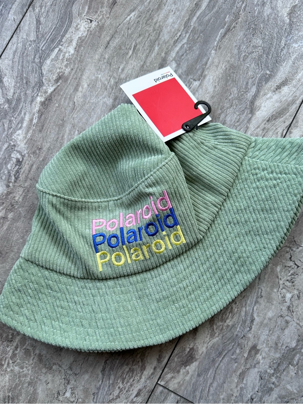 Polaroid Mint Corduroy Bucket Hat with Embroidered Multicolor Logo 0040